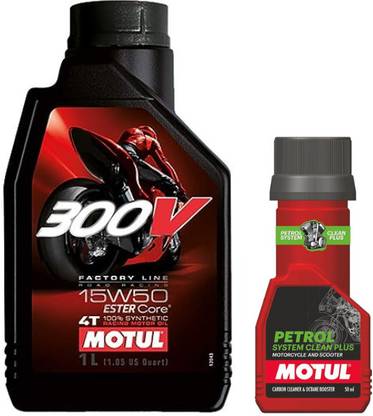 MOTUL 300V 4T 15W50 WITH PETROL SYSTEM CLEAN 50ML COMBO 15W50 Full-Synthetic Engine Oil
