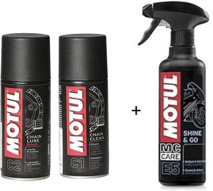MOTUL Chain Clean C1(150ml) & Chain Lube C2 (150ml) and E5 Shine & Go (250ml) Combo Chain Oil