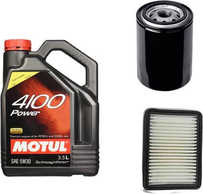 MOTUL 4100 5W30 Engine Oil, Air Filter & Oil Filter Combo for Ertiga Petrol Synthetic Blend Engine Oil