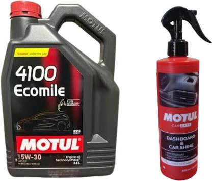 MOTUL 4100 Ecomile 5W30(3.5ltr)Engine Oil+Dashboard and car shine(500ml) Synthetic Blend Engine Oil