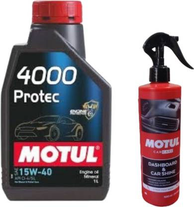 MOTUL 4000 Protec 15W40(1Ltr) Engine Oil, Dashboard & car shine(500ml)combo Mineral Engine Oil