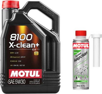 MOTUL 8100 X-CLEAN + 5W-30(5Lit)+SYSTEM KEEP CLEAN GASOLINE(300ml)Combo Full-Synthetic Engine Oil