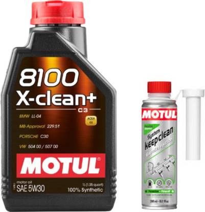 MOTUL 8100 X-CLEAN + 5W-30(1Lit)+SYSTEM KEEP CLEAN GASOLINE(300ml)Combo Full-Synthetic Engine Oil