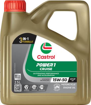 Castrol POWER1 CRUISE 15W-50 4T Engine Oil for High Performance Bikes|3-in-1 Synthetic Technology|BS VI Ready Full-Synthetic Engine Oil