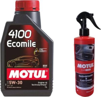 MOTUL 4100 Ecomile 5W30(1ltr)Engine Oil+Dashboard and car shine(500ml) Synthetic Blend Engine Oil