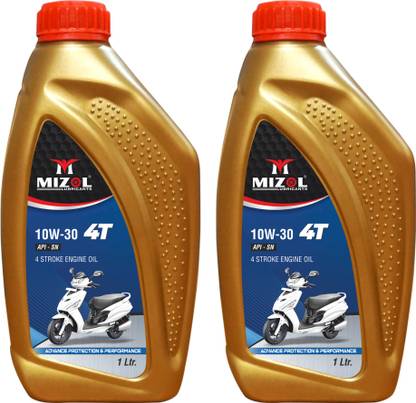 Mizol Premium 2 Litre Combo Of 1+1 4T 10W30 API-SN Four Stroke High-Mileage Engine Oil