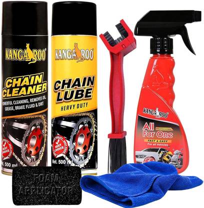 KANGAROO Chain Lube Spray & Chain Cleaner Lubricant Spray(500 ML Each) with Chain Cleaner Brush Car and Bike Polish Shiner(200 ML) Chain Oil