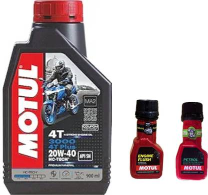 MOTUL 3000 4T PLUS20W-40(0.900liter)+Engine flush(50ml)+Petrol system clean(50ml)combo Technosynthese (Semi Synthetic)