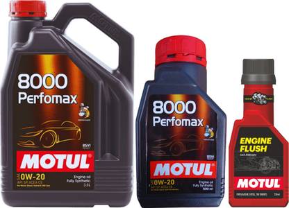 MOTUL 8000 Perfomax 0W20 Engine Oil 3.5L and 500ml (4L) With Engine Flush 250ml combo 0W20 Full-Synthetic Engine Oil