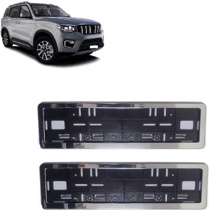 मोटोशॉज़एक्स Chrome Frame Cover 2 pcs For Front Back For Mahindra Scorpio N कार नंबर प्लेट