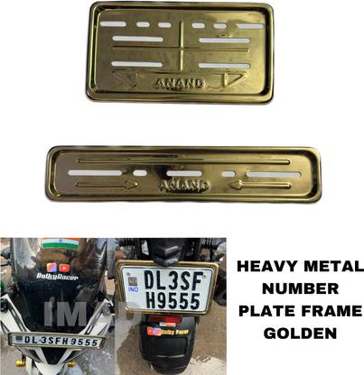 Aklin Boky HEAVY METAL GOLDEN NUMBER PLATE FRAME Bike Number Plate