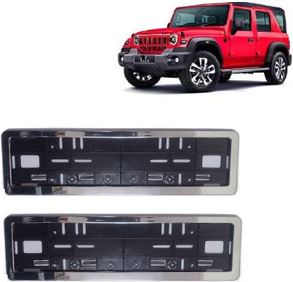 MotoshozX Chrome Frame Cover 2 pcs For Front Back For Mahindra Thar Roxx Car Number Plate