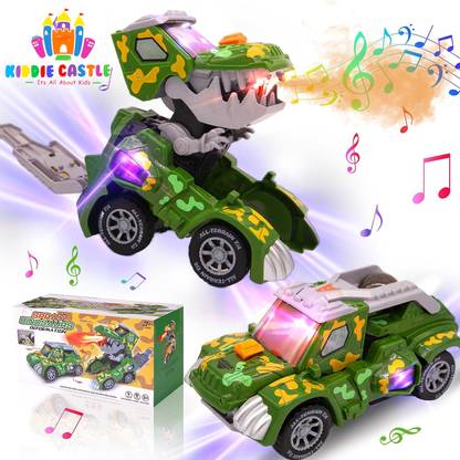 Kiddie Castle Mist Spray Dinosaur Transformer Car with Music and LED Light