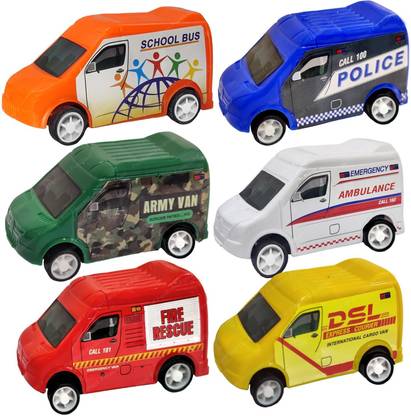 FunBlast Pull Push Van Toys, Set of 6 Pcs Emergency