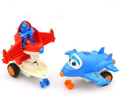 littlewish Super Robot aero Plane Toy for Kids, 360 Degree Rotate Pull & Push Friction Deformation Airplane Robot Transforming Mini Aeroplane (Color May Vary as per Availability)