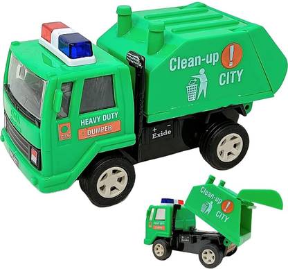 Game Phactory Garbage Dumper Truck Clean up City Toy with Pull Back Action, die-cast Toy