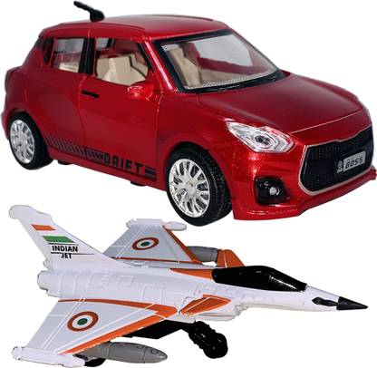 Wishmaster Set Of 2 Indian Air Rafale Fighter Aircraft + Swift Car Pull Back & Go Toys