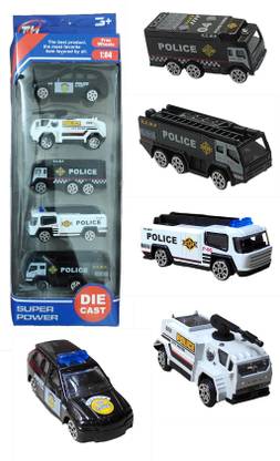 Vasuki DIE CAST METAL POLICE CAR SET TOY (PACK OF 5 MINI MODEL POLICE VEHICLES)