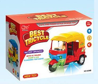 Globular Rickshaw Tricycle Toy Musical LED Light Battery Operated 3 Wheel Toy for Kids
