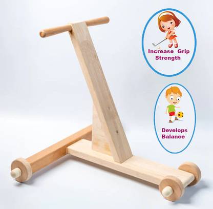 Plus Shine Wooden Walker Cycle for Kids Babies Learn to Walk Wooden Push Toys Wagon Walker
