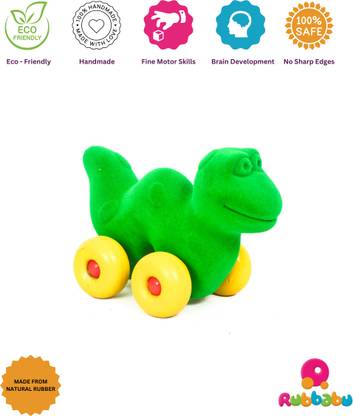 Rubbabu Dark Green Large Dinosaur with Wheels - Velvet Soft Biodegradable Non-Toxic Toy for Kids