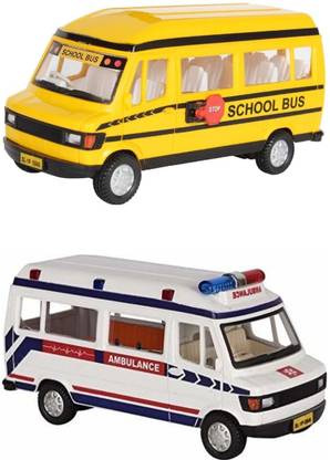 viaan world Pack OF Two (School Bus & Ambulance ) Bus Toy
