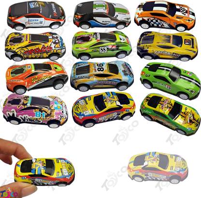 Toyco Pack of 12 Alloy Metal Pull Back Mini Race Cars Set for Kids
