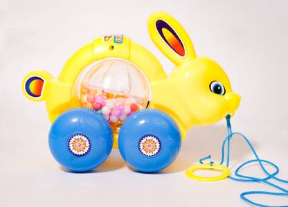 asian Flappy Rabbit-Pull Along Toy Cuddly Rabbit with Moving Ears Pack of 1-Multicolor