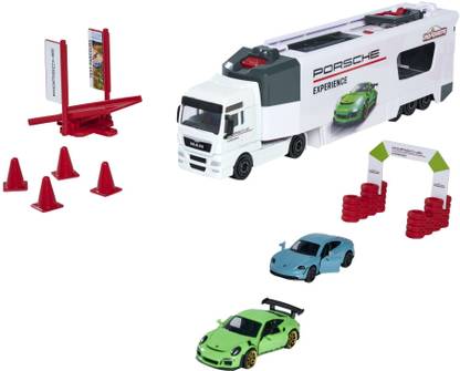 Majorette Man Tgx Truck Porsche Experience Fold-Out Racing Transporter Includes Porsche