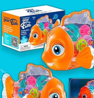 Kp Enterprise Transparent Fish Electric Mechanical Gear Fish Colorful Light&Charming Music