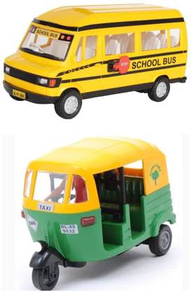viaan world Pack Of (School Bus & Auto ) Toy for Kids