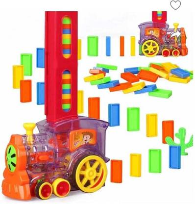 Zenvy Electric Domino Train Toy Laying Set with Sound Lights&Colorful Blocks for Kids
