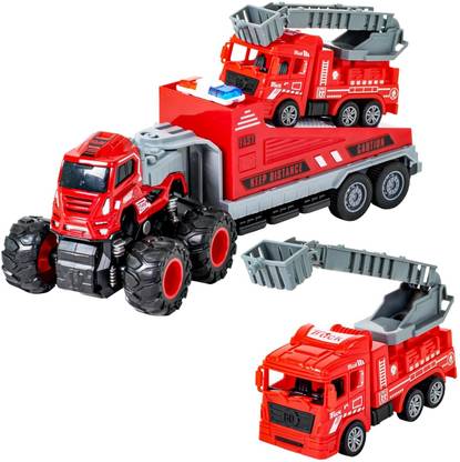 FUNABLO 1:43 Die cast 4WD Push and Go Fire Truck, Friction Powered Vehicle Truck