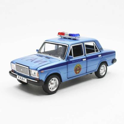 COELON 124 Diecast Metal Car Model Russian Police Toy Car for Kids Light Sound Pullback