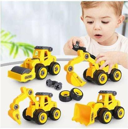 Hasper Tex Unbreakable Pull Back Dumper Roller Mixer Engineering Toy (Yellow, Pack of: 4)