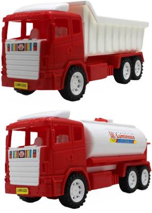 neoinsta shopping Set of 2 Combo Friction Powered Red|White Oil tanker and Red|White Dumper
