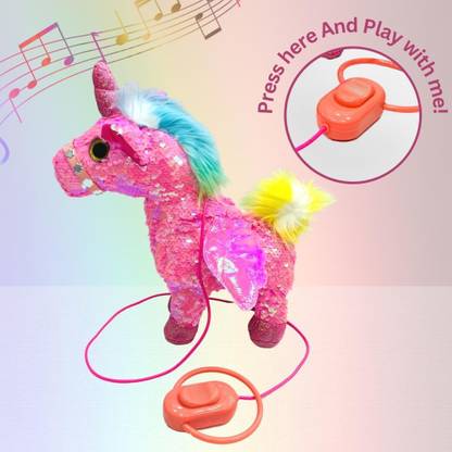 TOY KINGDOM Unicorn Singing Stuffed Electronic Interactive Cuddle Plush Toy for kids