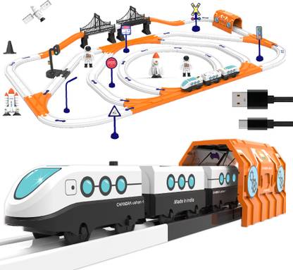 BOOGYWOOGY 135-Piece Space Adventure Train Set with USB Type-C Rechargeable Engine & Lights