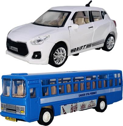 Wishmaster Pack Of 2 Indian Small Mini Bus + Swift Car Pull Back & Go Toys