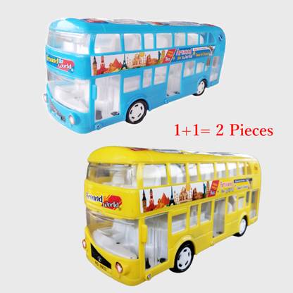Wasinat Toys Stores Combo Offers Double Dacker Bus Yellow & Sky Blue Color