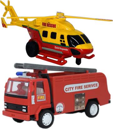 Miniature Mart Set of 2 Combo Pull Back & go Action Fire Res Heli + Fire Tender Toys For Kids