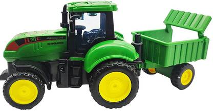 deoxy Pull Back Farm Tractor Truck with Trolley, Friction Power toy for 3+ Years