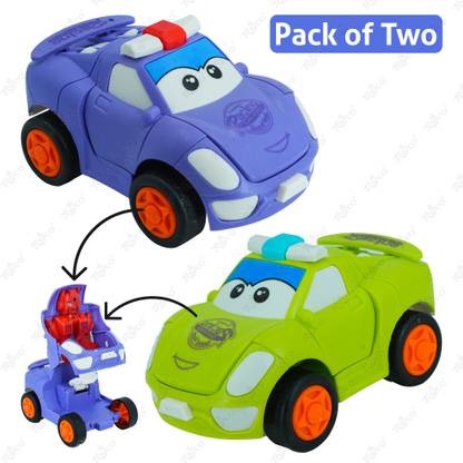 Toyco Convertible from Car to Robot Friction Powered Toy Combo Car Set for Kids_
