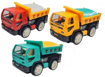 IndusBay 3 Pieces Friction Powered Dumper Dump Truck Toy 4 Inches truck for toddler kids