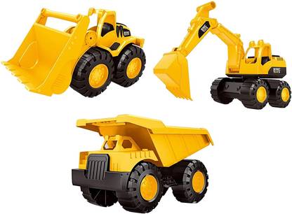 Quasar Unbreakable Super Builder Complete Set 3 in1 Dumper,Excavator,Bulldozer Push &Go
