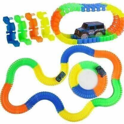 YUJASV Glow Race Car Magic Track Racer Car Toy Flexible Bends Tracks Play Set for Kids