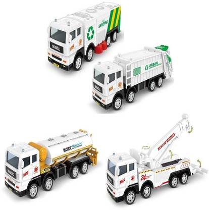 KTRS Garbage Truck City Service Waste Management Truck with Trash Bin Truck set 4pc