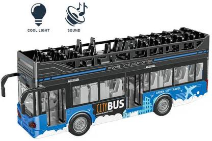 deoxy Luxury Die cast Metal Body Double Decker Travel Toy Bus with LED Light and Sound