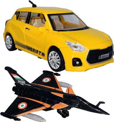 Wishmaster Pack Of 2 Indian Rafale Fighter Jet Plane + Swift Car Pull Back & Go Toys