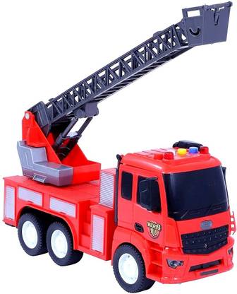 SPKART Plastic Fire Friction Powered Rescue Lift Pull Back Push Go Light Sound Vehicle